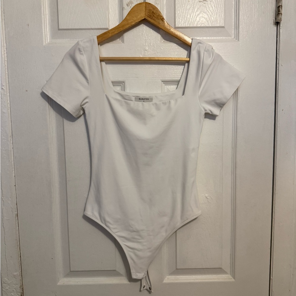 Babaton White Fitted Tie Front Bodysuit